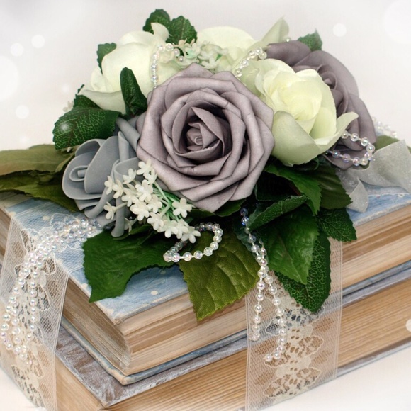 Shabby Chic Floral Arrangement Centerpiece. Roses, Upcycled, Altered Books - Picture 1 of 9